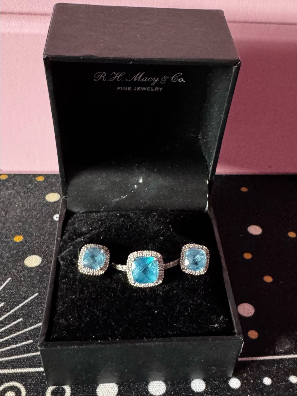 Macy's Blue Halo Ring Set with Square Blue Stones